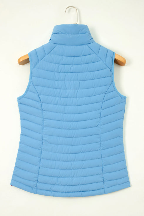Plush Collared Quilted Zipped Puffer Vest